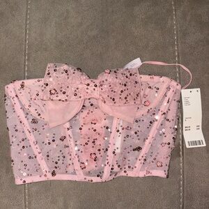 Pink Rose Glittery Pink Tube Top